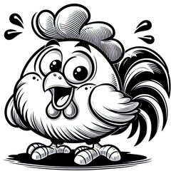 Obraz premium Eine schwarz weiße Vektorgrafik eines lustigen Huhnes