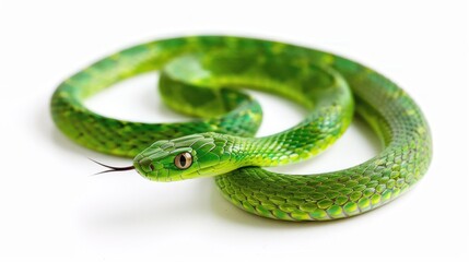 Fototapeta premium South African Green Snake isolated on white background.