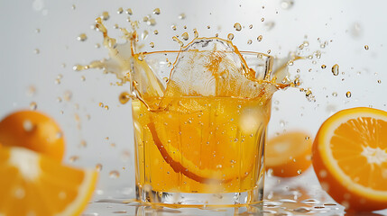splash of orange juice in a glass isolated on white