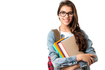 Bright Young Student with Backpack and Books Ready for School Isolated on White Background