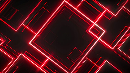 3d render, red neon lines, geometric square shapes.abstract background