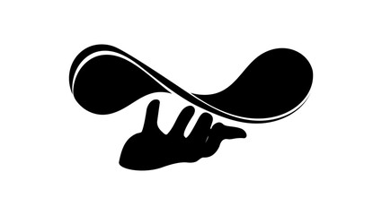 Hand of Chef Throwing Pizza Dough in the air, black isolated silhouette