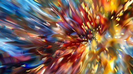Blurry Bliss A whirlwind of blurred shapes and hues mimicking the movement of tered fireworks on a mirrored surface capturing the eye with its ethereal beauty. .