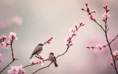 Obraz premium Colorful Bird on a Branch Painting with Pink Accents