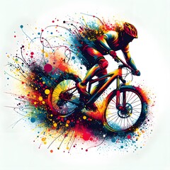A cycler with splashes of paint surrounding for t-shirt designs