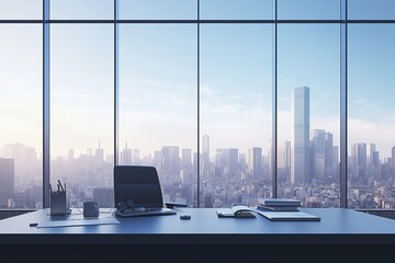 modern office with large window and city view