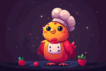 Funny cartoon chicken wearing a chef's hat. Children's illustration.
