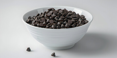 Chocolate Chips in a bowl On White Background