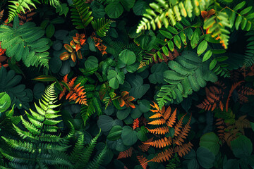 Radiant hues weave through forest greens.