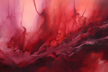 Muurstickers Crimson Cascade Cantata, abstract landscape art, painting background, wallpaper, generative ai © Niko