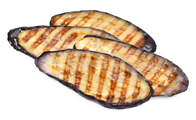 Slices of tasty grilled eggplant isolated on white