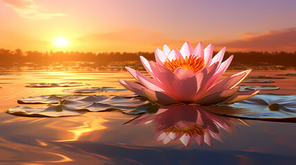Beautiful pink lotus flower on the water