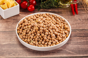 Dry chickpea seeds heap in the bowl