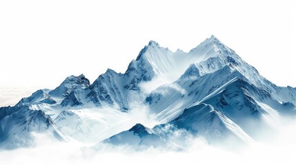 Fototapeta na wymiar Mountains On White: Snowy Peaks in Beautiful Natural Setting with Blue Sky