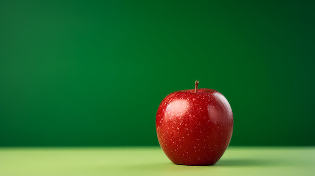 Red apple on green background, commercial photography style