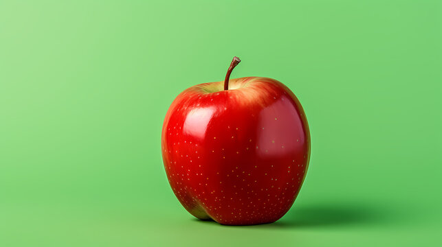 Red apple on green background, commercial photography style