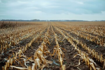 Crop fields rendered unproductive by drought-led water scarcity. Concept Agricultural Drought Impact, Water Scarcity Crisis, Crop Failure Consequences - obrazy, fototapety, plakaty