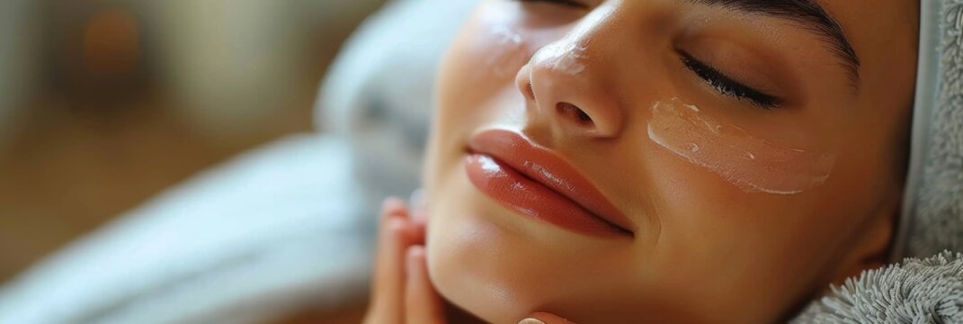 Tranquil rejuvenating session: woman treated to serene facial massage for ultimate rejuvenation