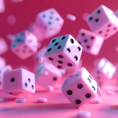 falling pink dices in pink background