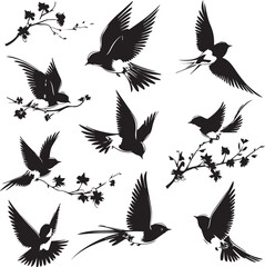 set of birds flying