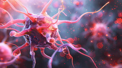 3D neuron with cognitive responsibility. Functioning in a neuroscience lab and sign of mental health awareness ad. banner for website - obrazy, fototapety, plakaty
