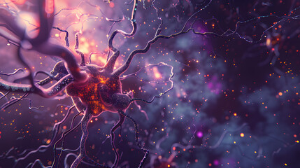 3D neuron with cognitive responsibility. Functioning in a neuroscience lab and sign of mental health awareness ad. banner for website