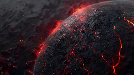 3D Planet Earth surface with small red cracks about to explode. dark background