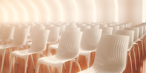 row of white chairs in a modern room Furniture and InteriorDesign white background