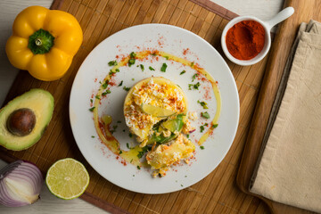 Causa Peruana. Causa Lima is a traditional starter of Peruvian cuisine made with potato, avocado, chicken or tuna.