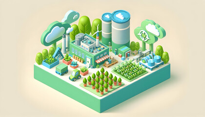Isometric 3D Flat Icon Featuring Bio Based Business Practices and Sustainability in Green Industry Scene
