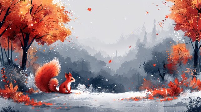 A vector illustration of squirrels in a forest, watercolor painting, soft pastel colors, cute and playful style, AI Generative