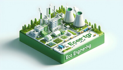3D Flat Eco Engineering Icons Showcasing Precision and Care in Green Industry Isometric Scene for Your Company's Approach