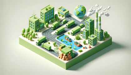 Sustainable Green Logistics in Green Industry 3D Flat Icon Showcasing Streamlined Operations with Sustainability in Mind