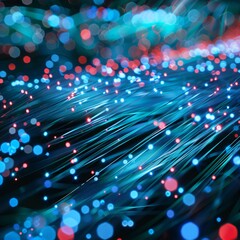 Dive into the world of network information technology with this abstract representation. Featuring intricate patterns resembling fiber optic cables - obrazy, fototapety, plakaty