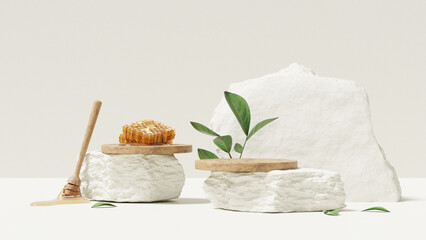 Mockup 3D background white podium with honeycomb for product presentation