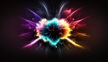 An abstract neon design of a colorful explosion with sparks and streaks of light emanating from the center, AI Generative