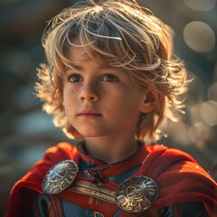 Boy in costume with heroic stance and lighting - 796808341