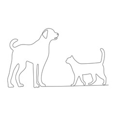 continuous one single  line art drawing of happy pet lover with dog.