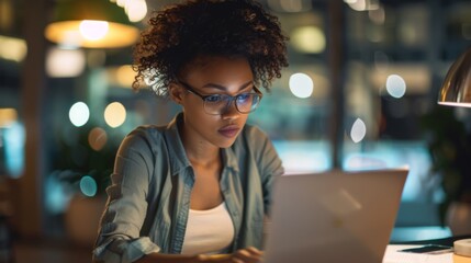 Woman Working Late at Office