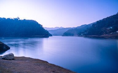 Landscape view of Kulakhani lake in Nepal.