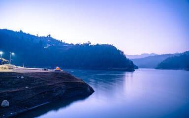 outdoor camping  on the lake in Nepal.