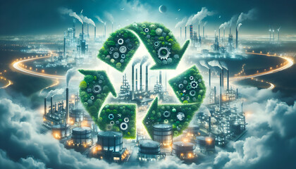 Photo Real Circular Synergy: Zero Waste Green Industry Concept