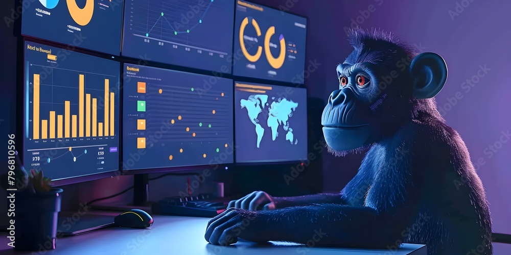 Poster Primate Character Analyzing Data Visualizations on Digital Dashboard for Business Intelligence and Analytics
