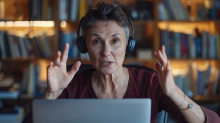 Woman with Headphones Looking Puzzled