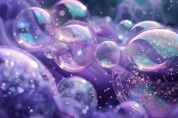 Translucent bubbles tinged with amethyst and aquamarine whisper secrets of forgotten galaxies. - obrazy, fototapety, plakaty