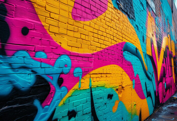 Graffiti wall abstract background Idea for artistic pop art background backdrop mural details neon colors