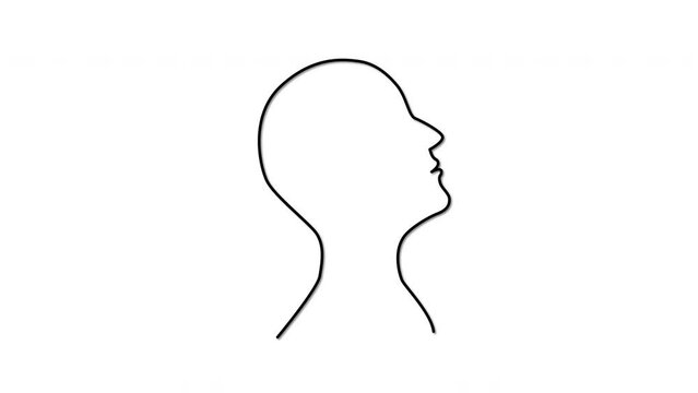 Human head outline self drawing animation. Man looking up and forward.