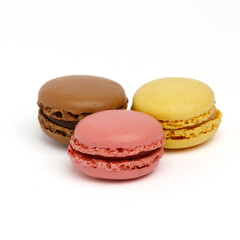 Variations of colorful macaroons isolated on white background