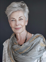 Portr&auml;t einer reifen Frau zwischen 60 und 70 Jahre alt. KI generiert.