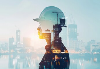 Creative graphic design showcases innovative architecture, civil engineering, and infrastructure city building concept, crafted by architect, worker, and engineer.